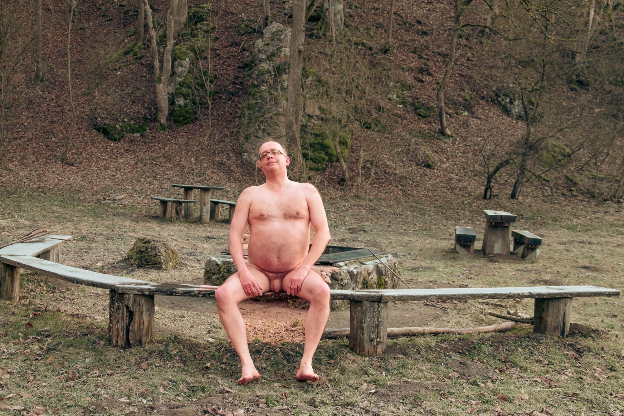 Male nude at picnic area in Germany