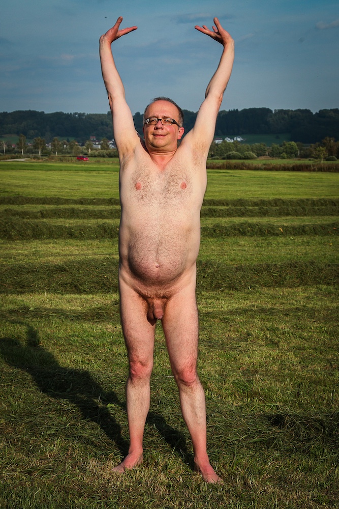 Man rambling naked and showing cock and balls