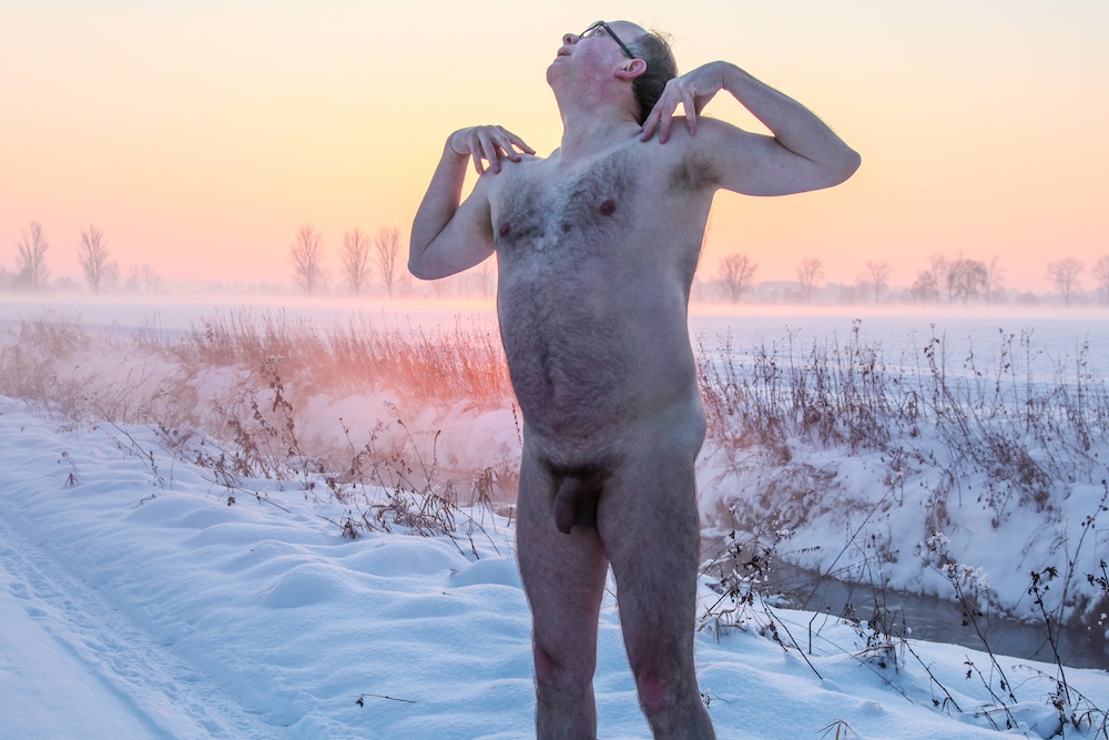 Male nude close to Laupheim in the district of Biberach showing his genitals